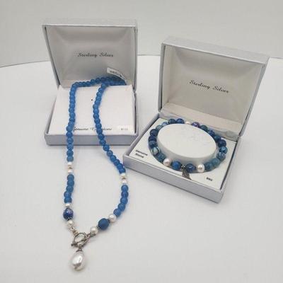 Sterling Silver Dyed Agate & Pearl Jewelry Set