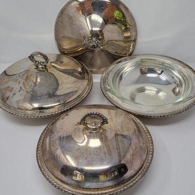 WM Rogers Lidded Food Servers with Pyrex Inserts