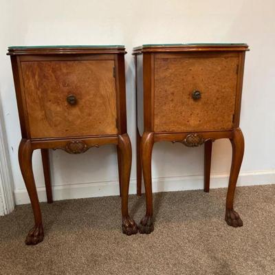Pair of French Empire-Style Burl Wood Side Tables