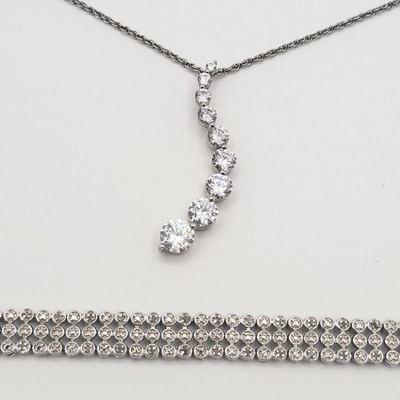 925 Silver Tennis Bracelet & CZ Journey Pendant Necklace