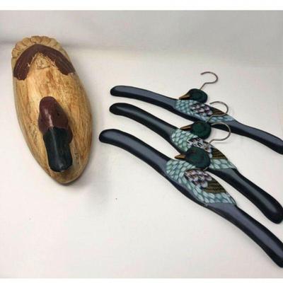 Hand Carved Duck Decoy & Hand Painted Duck Hangers