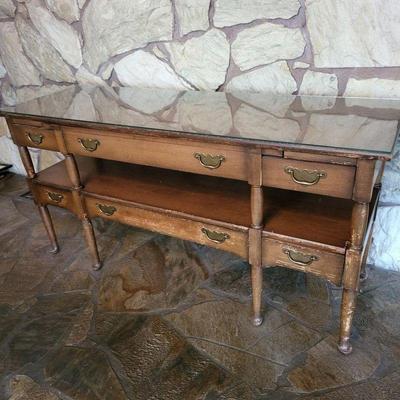 Extensole Corp Fruitwood Console with Removable Glass Top