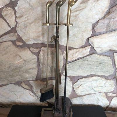 Vintage Duck Head Brass Fireplace Tool Set