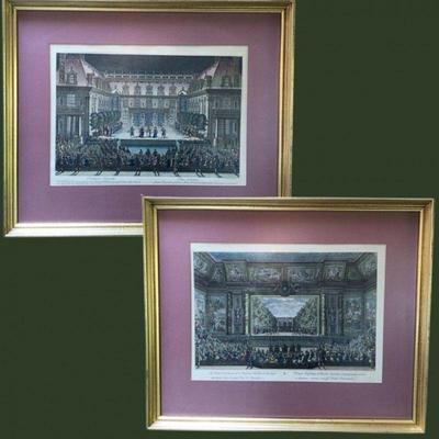 Two 17th C. Hand-Colored French Theatrical Engravings