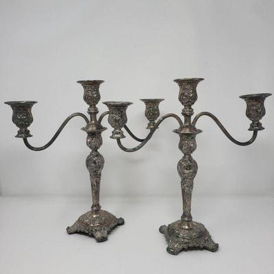 Pair WM Rogers & Son Victorian Rose Silverplate Candelabras