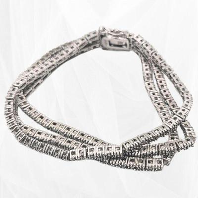 Exquisite DBJ 2ct Diamond & Sterling Silver 3-Strand Tennis Bracelet