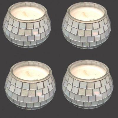 Four Mosaic Iridescent Candle "Silver Birch"