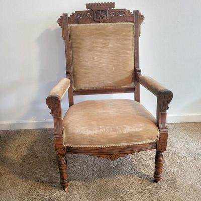 Eastlake Antique Carved Wooden Armchair