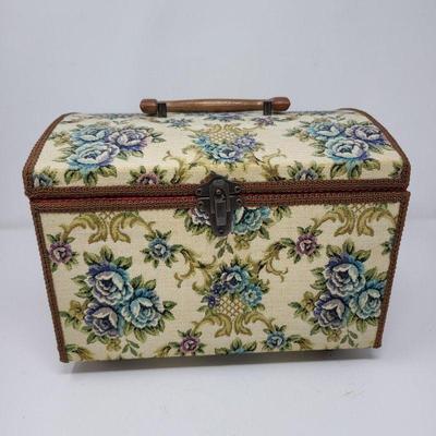 Tapestry Sewing Box with Notions - Porcelain Thimbles