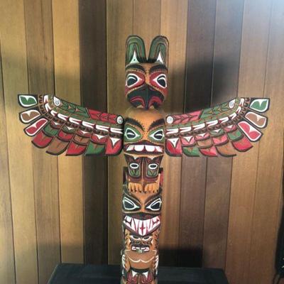 Hand Carved Wood Totem Pole - Artist Rick Williams