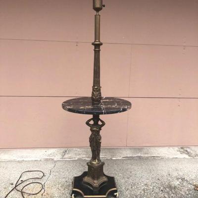 Antique Art Nouveau Brass Figure with Marble Table