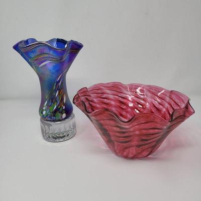 Handblown Colored Glass Ruffle Vases