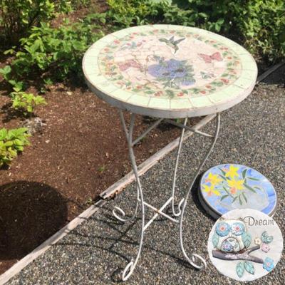 Handcrafted Mosaic Patio Table & Painted Cement Pathway Stones