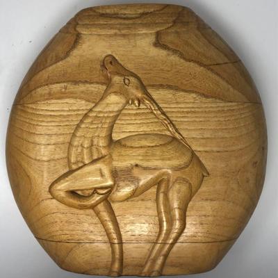 Rustic Hand Carved Large Wood Vase