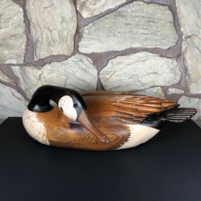 Large Hand Carved Wood Goose - Artist Signed