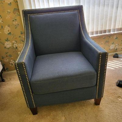 Blue Cotton Twill Upholstered Studded Chair