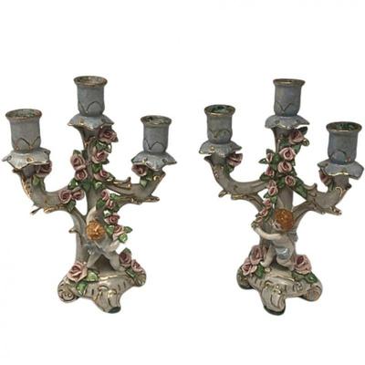 Hand-Painted Rococo Revival Cherub Candlesticks