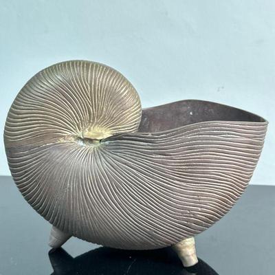 Brass Nautilus Shell-Shaped Planter | Vintage (1950's) heavy brass planter in the shape of a nautilus shell. - h. 7.5 x w. 5.5 x l....