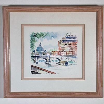 After Fausto Battelli (1934-2018) Lithograph - "Castel" | Cityscape lithograph of the Tiber River in front of St. Peter's...