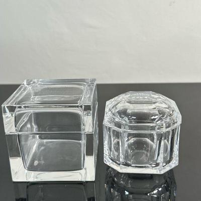 (2pc) Crystal Trinket Boxes (Tiffany & Co. & Other) #1 | Two (2) crystal trinket boxes, both engraved with personal achievements....