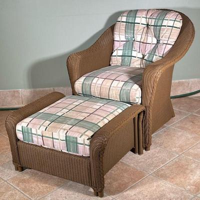 (2pc) Lloyd Flanders Wicker Armchair & Ottoman | Lloyd Flanders "Reflections" Collection resin wicker armchair and matching...