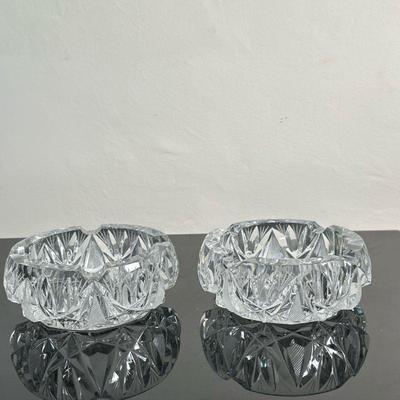 (2pc) Bohemian Cut Crystal Ashtrays | Pair (2) of Bohemian (likely Czechoslovakia) heavy cut crystal ashtrays. - h. 2.5 x w. 6 in