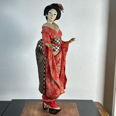 Nishi & Co. Geisha Doll #1 | Vintage (mid century) Nishi & Company (Japan) tall geisha doll on stand. - h. 38 in
