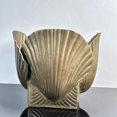 Brass Shell Flower Pot | Maison Jansen style brass shell flower pot/cachepot. - h. 9 x dia. 10.5 in
