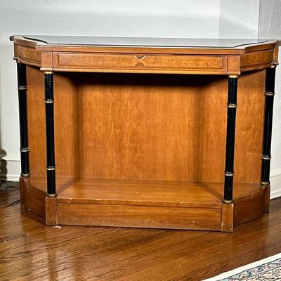 Drexel Burlwood Entry Table | Vintage (mid century) Drexel "Repertoire Collection" burlwood entry table with black marble top...