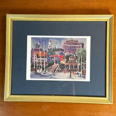 Katharine Montstream (American, 1961-) Watercolor - Burlington | Cityscape of "Burlington from Lake Champlain". Watercolor on...