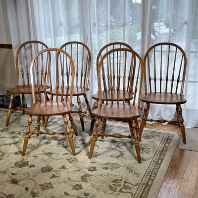 (6pc) Rounded Top Spindle Back Dining Chairs | Set of six (6) rounded top, spindle back dining chairs. - h. 38 x w. 18.5 x d. 18 in