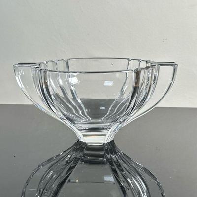 Heavy Crystal Bowl With Handles | Mikasa heavy lead crystal art deco footed bowl with arm handles. - h. 4.5 x w. 9 x d. 7 in