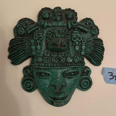 Mexican Stone Sculpture | Vintage (1980's) Mexican/Central American (Maya, Inca, or Aztec) crushed green malachite stone sculpture...