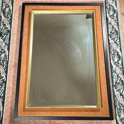 Large Wood & Grasscloth Wall Mirror | Large, wood and grasscloth wall-mount mirror. - h. 42.5 x w. 30.5 in
