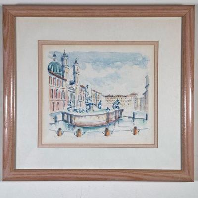 After Fausto Battelli (1934-2018) Lithograph - "Piazza" | Cityscape lithograph of the fountain in front of St. Peter's...