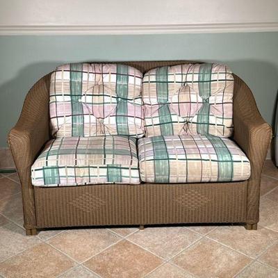 Lloyd Flanders Wicker Loveseat | Lloyd Flanders "Reflections" Collection resin wicker loveseat sofa, with cushions. - h. 33 x...