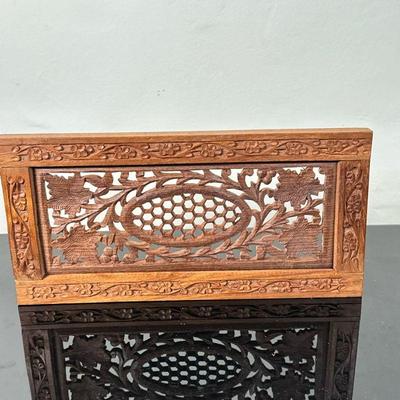 Carved Wooden Wall Decor #2 | Carved wooden wall decor in rectangular shape with trellis-like details. Dimensions: h. 6 x l. 12 in