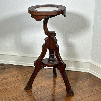 Carved Wood Table with Marble Top | Antique English (Victorian) style carved wood cocktail/drink/occasional table with marble inset top....