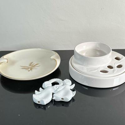 (3pc) Porcelain Pieces - Limoges & Lenox | Haviland Limoges white porcelain angels (holiday ornament) Lenox "Harvest Wheat"...