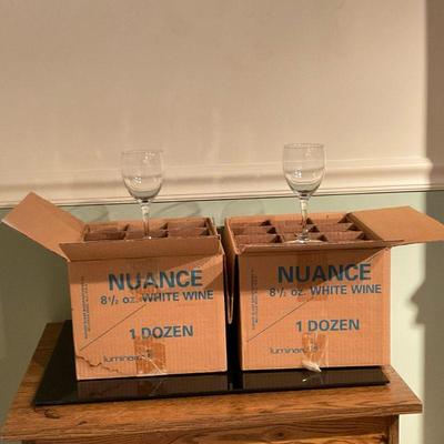 (31pc) Luminarc White Wine Glasses in Boxes | Collection of (31-count) Luminarc white wine glasses in original boxes. Dimensions: h. 6.5...