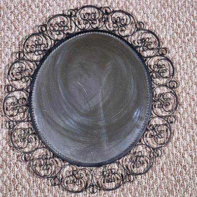 Wrought Iron Round Wall Mirror | Wrought iron indoor/outdoor wall-mount round mirror with curled details around outer edge. - dia. 18 in