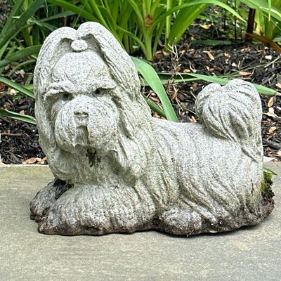 Stone Shih Tzu Dog Statue | Outdoor stone shih tzu dog statue for garden decor or door stopper. - h. 8 x w. 6 x l. 10 in
