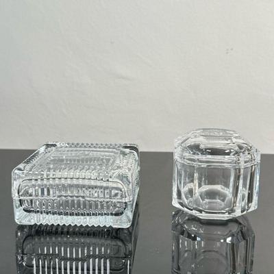 (2pc) Crystal Trinket Boxes (Tiffany & Co. & Other) #2 | Two (2) crystal trinket boxes, both engraved with personal achievements....