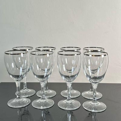 (8pc) Set of Lenox Wine Glasses with Platinum Trim | Set of eight (8) vintage wine glasses with platinum trim and crystal base. - h. 6.5...