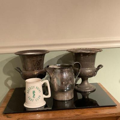 (4pc) Collection of Pewter & Silver-Plate Items | Collection of pewter and silver-plate items including two large, ornate...