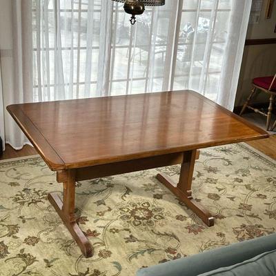 Large Wooden Dining Table | Large wooden dining table with H-stretcher across bottom and leaves for extension, includes two (2) 15-inch...