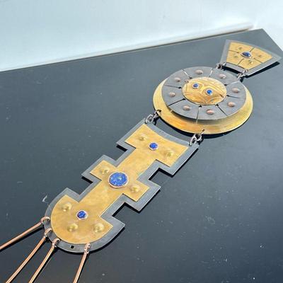 Mexican Medallion Wall Hanging | Vintage (1970's) Mexican/Central American (Aztec) mixed material (brass and copper) medallion wall...