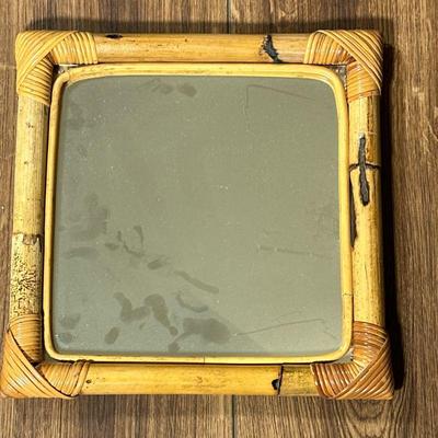 Square Bamboo Framed Wall Mirror | Vintage (mid century) square bamboo framed wall mirror. Dimensions: h. 14 x w. 12.5 in