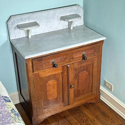 English (Victorian) Style Marble Top Washstand | Antique (possibly 1800's) English (Victorian) Style marble top washstand/basin...