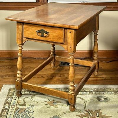 Ethan Allen Side Table With Single Drawer | Ethan Allen honey-colored wooden side table with single drawer. - h. 24 x w. 20 x d. 26 in